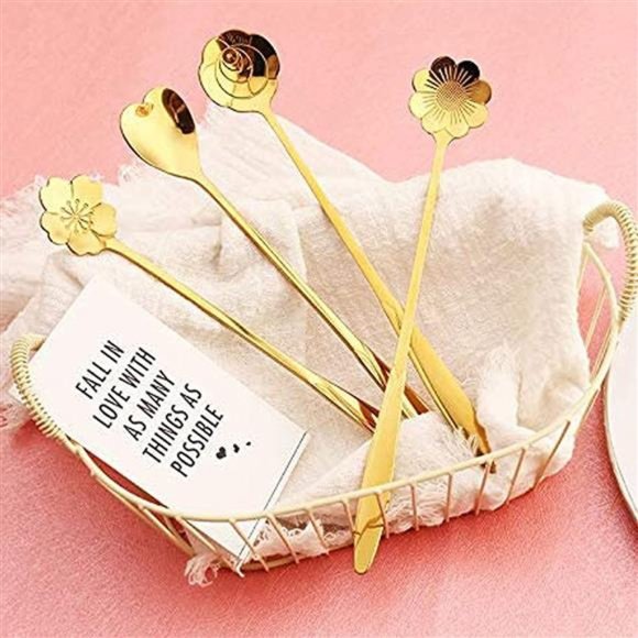 Ardanlingke 8 Pieces Flower Spoon Dessert Spoon Set 7 Inch Coffee Spoon